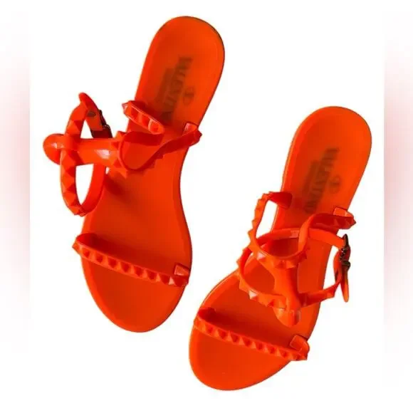 Valentino Garavani Rockstud Jelly Ankle Strap sandals Orange size 37 pre loved - Picture 6 of 9